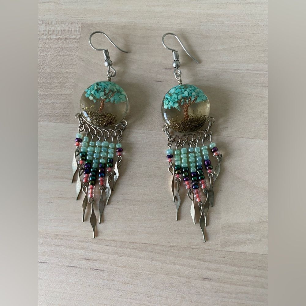 Turquoise stones Tree of Life Earrings
